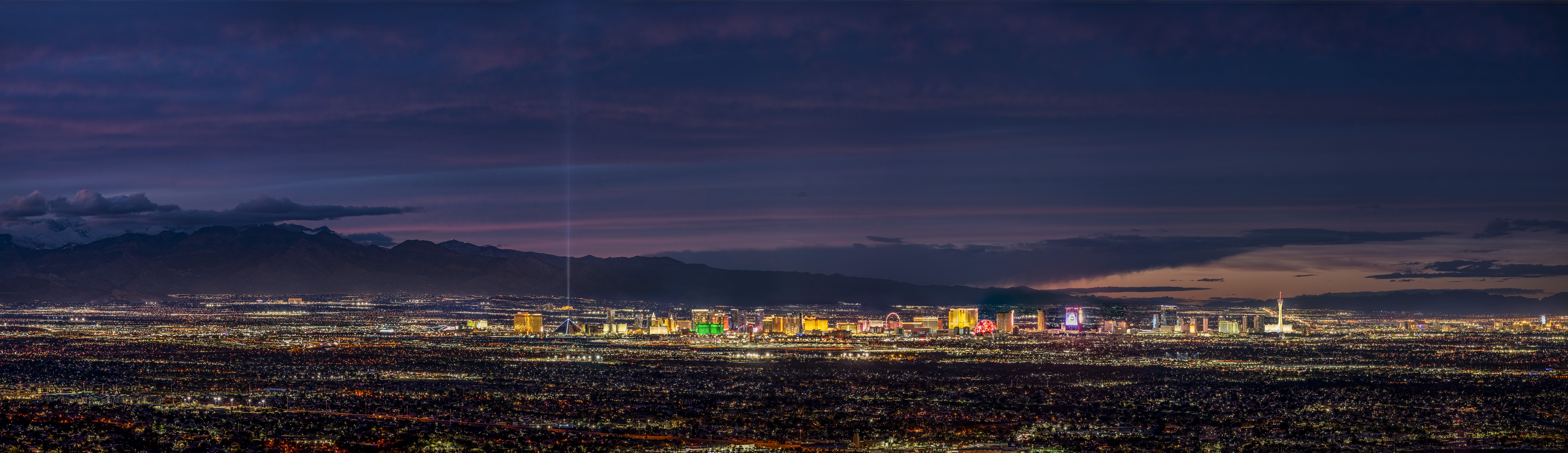 Las Vegas skyline at dusk, framed by the mountains of Henderson